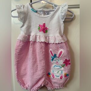 Bumble & Birdie Pink and White Baby Romper with Bunny Design
